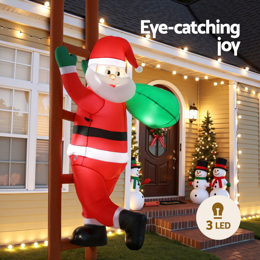 Christmas Inflatable Santa Climbing Ladder 2.45M Height LED Decorations Illuminated