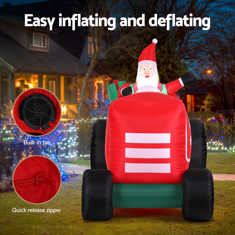 Christmas Inflatable Santa Truck 2.6M Length LED Decorations Illuminated