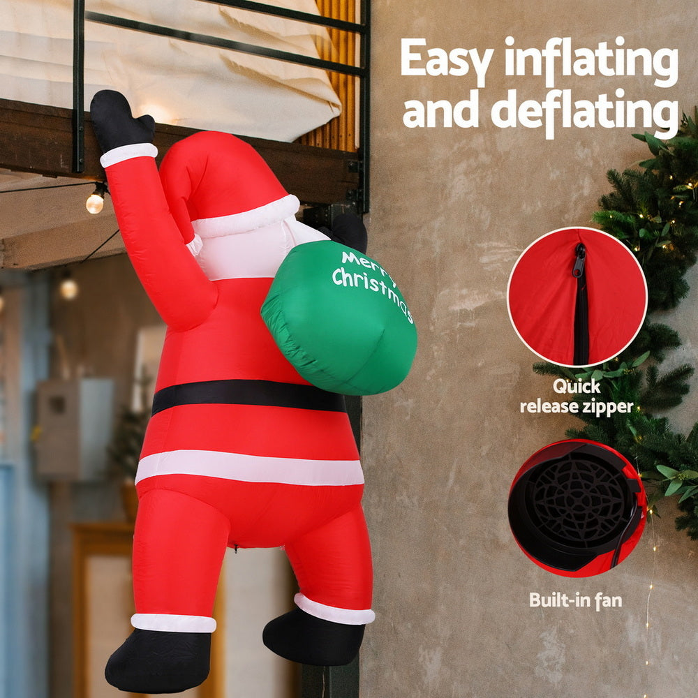 Christmas Inflatable Santa Climbing LED Illuminated Decorations 1.9M