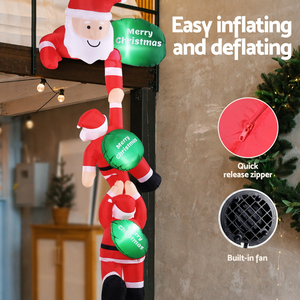 Christmas Inflatable Climbing Santa 2.5M Height LED Decorations Illuminated