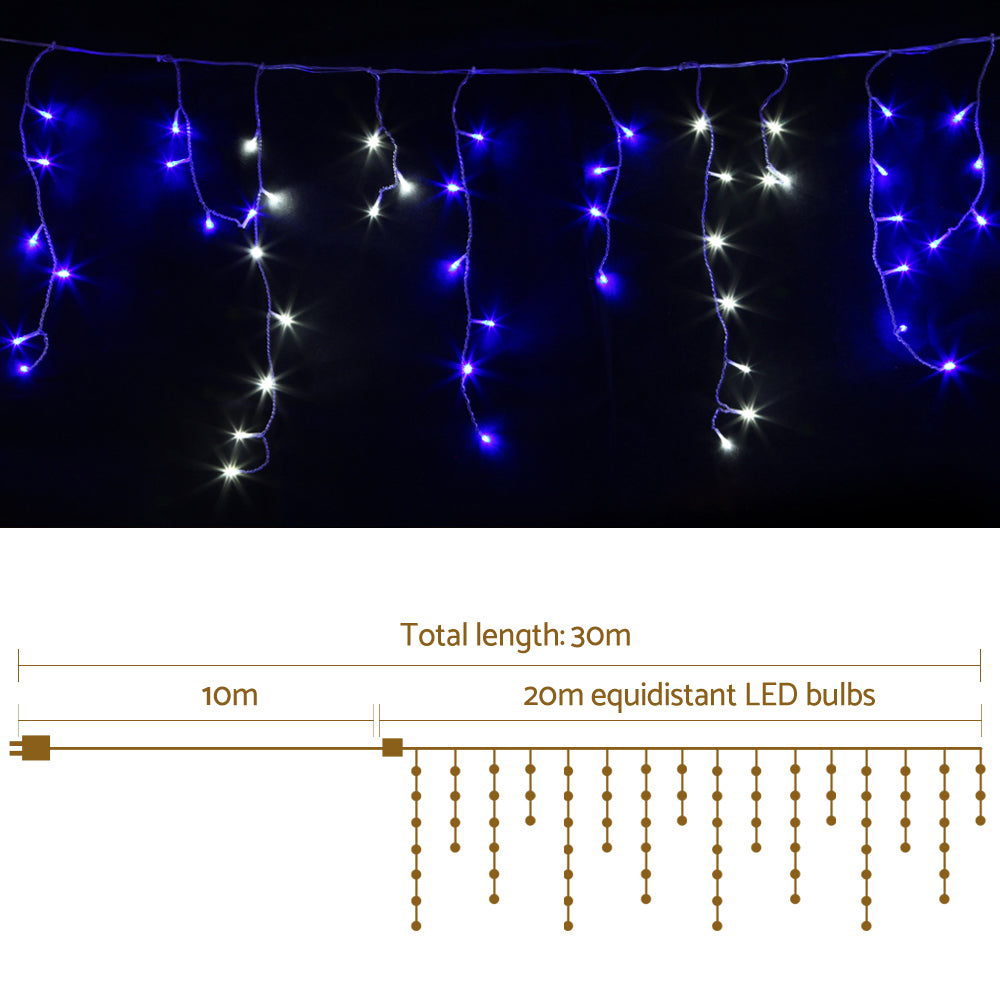 20M Christmas Lights Icicle Light 800 LED Blue White Decor