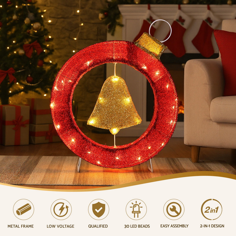 Christmas Lights 60cm Motif 30 LED Bell Wreath Xmas Decorations