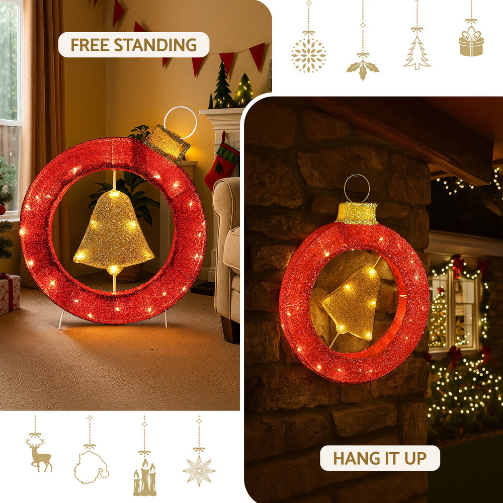 Christmas Lights 60cm Motif 30 LED Bell Wreath Xmas Decorations