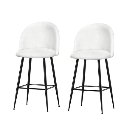 Set of 2 Bar Stools Kitchen Dining Chair Stool White Chairs Sherpa Boucle