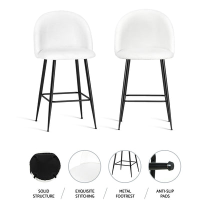 Set of 2 Bar Stools Kitchen Dining Chair Stool White Chairs Sherpa Boucle