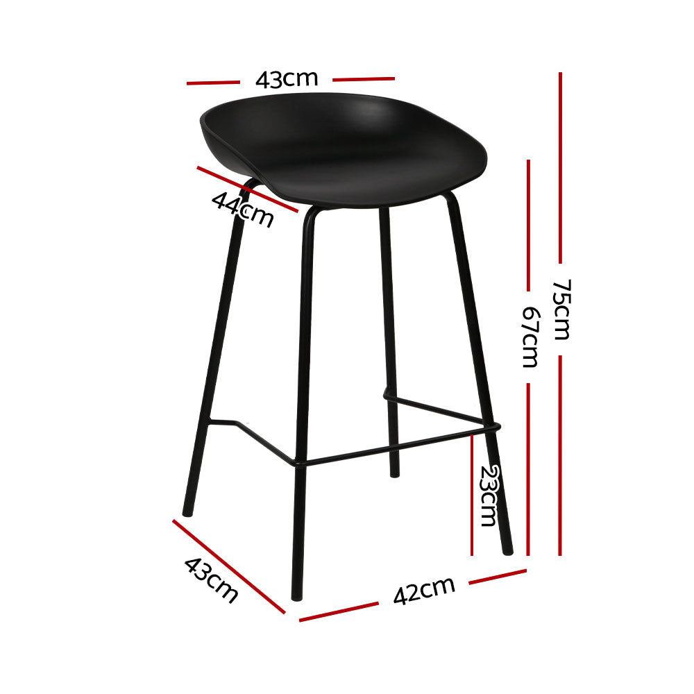 Set of 2 Metal Bar Stools - Black