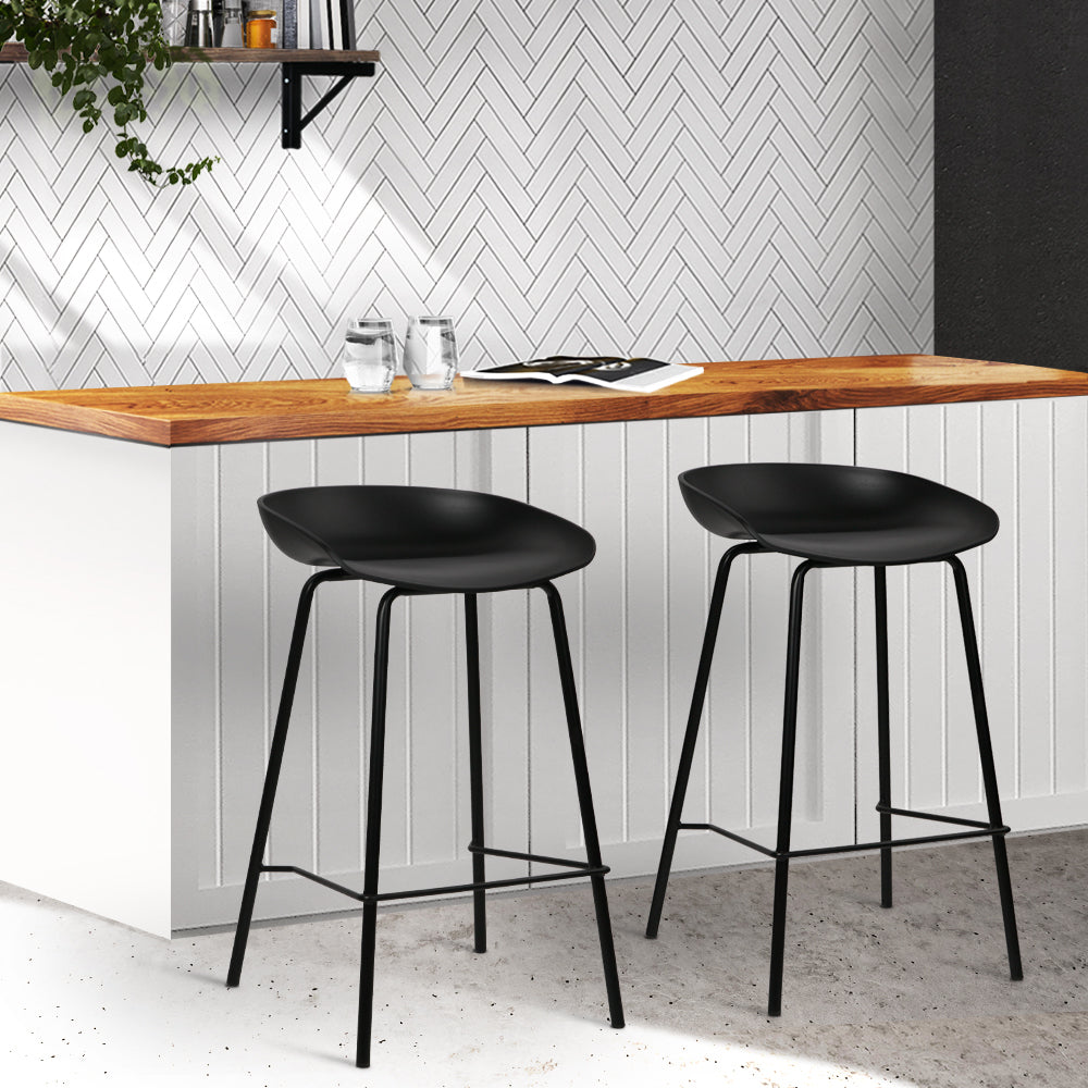 Set of 2 Metal Bar Stools - Black