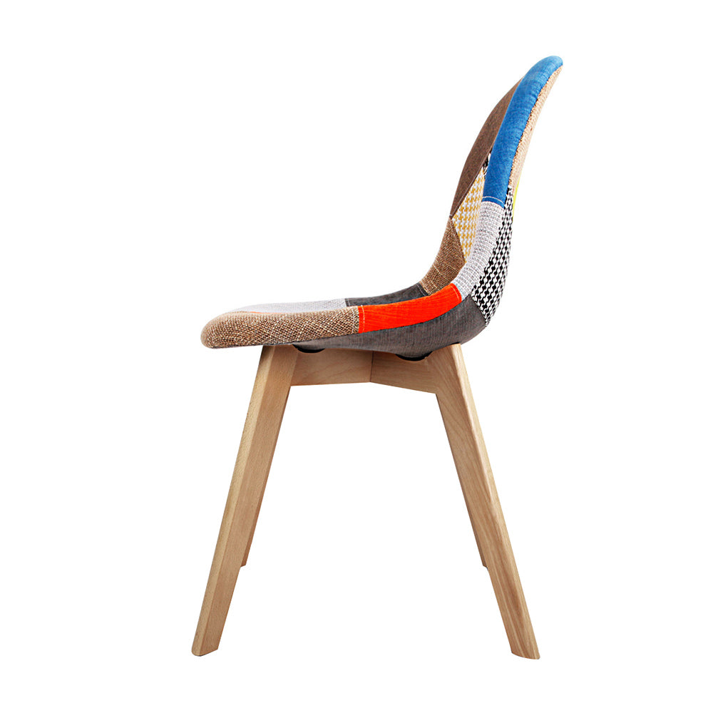 Set of 2 Retro Beech Fabric Dining Chair - Multi Colour