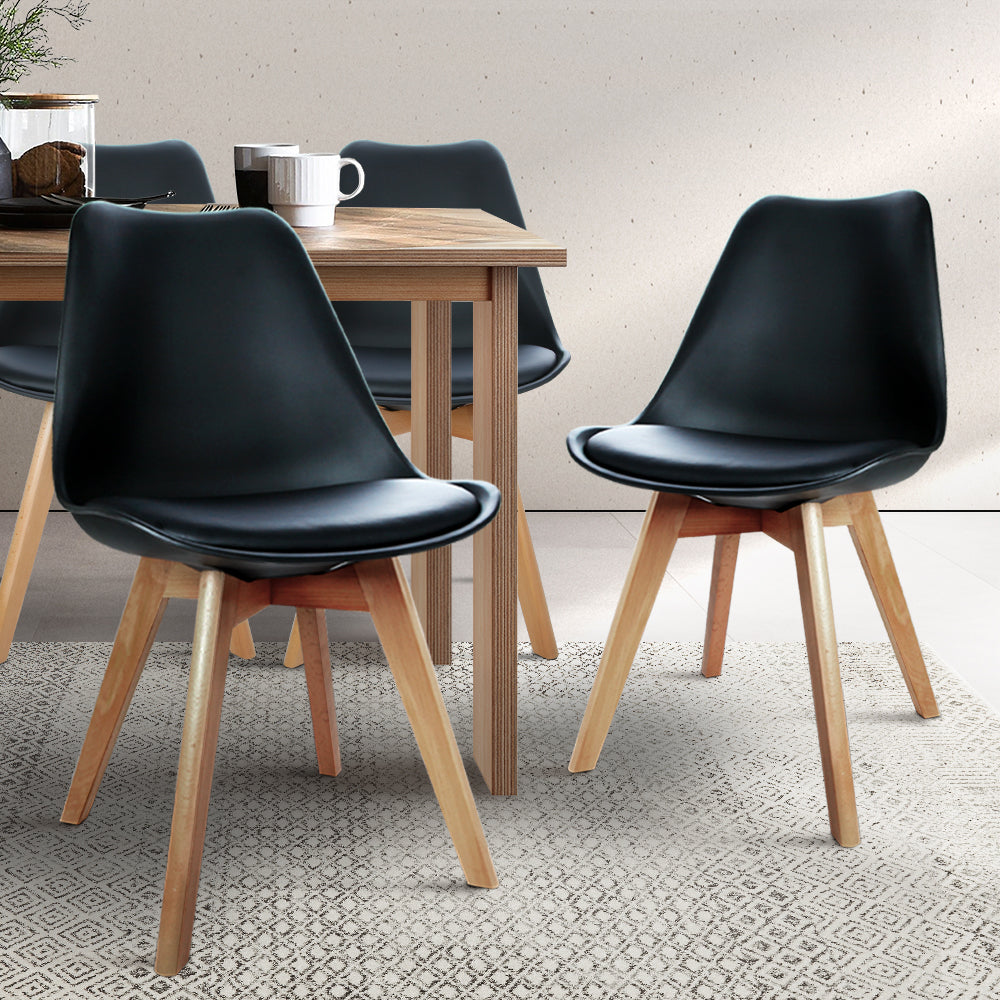 Dining Chairs Set of 4 Black Leather DSW