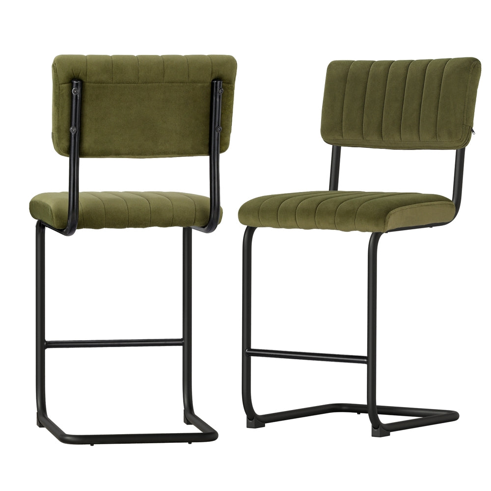 Set of 2 Velvet Fixed Height Bar Stools - Green