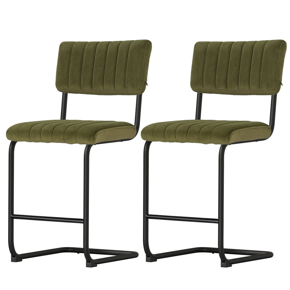 Set of 2 Velvet Fixed Height Bar Stools - Green