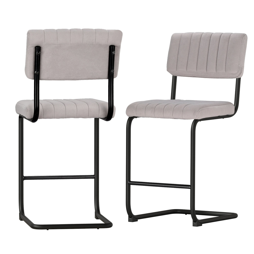 Set of 2 Velvet Fixed Height Bar Stools - Grey