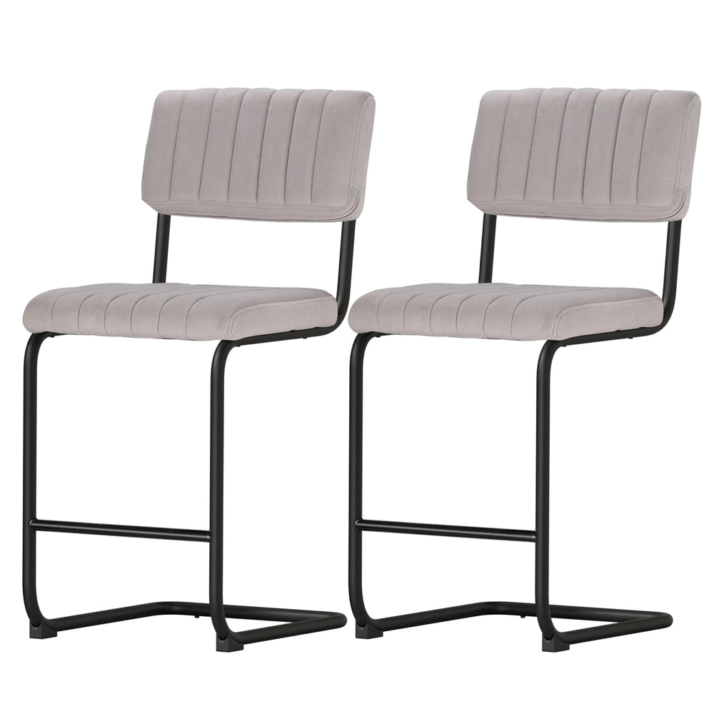 2x Velvet Fixed Height Bar Stools Grey