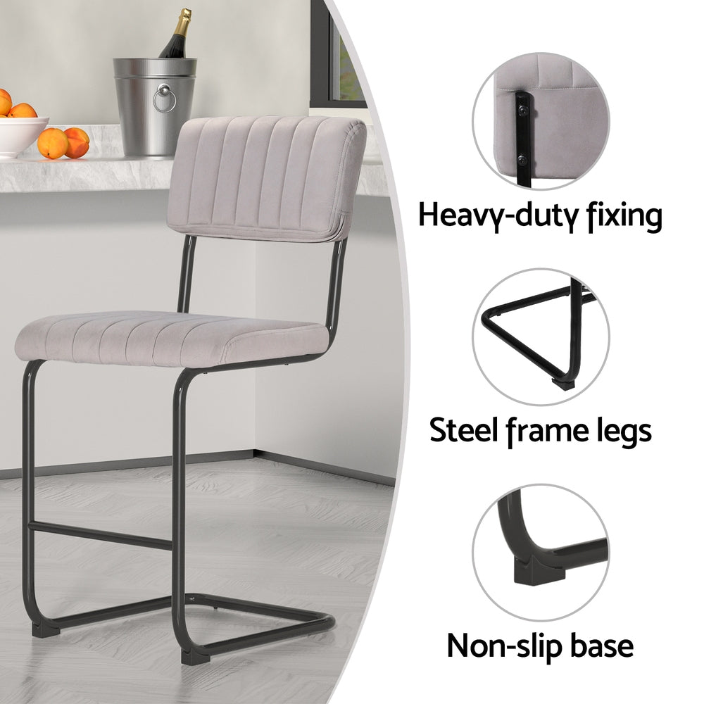 Set of 2 Velvet Fixed Height Bar Stools - Grey