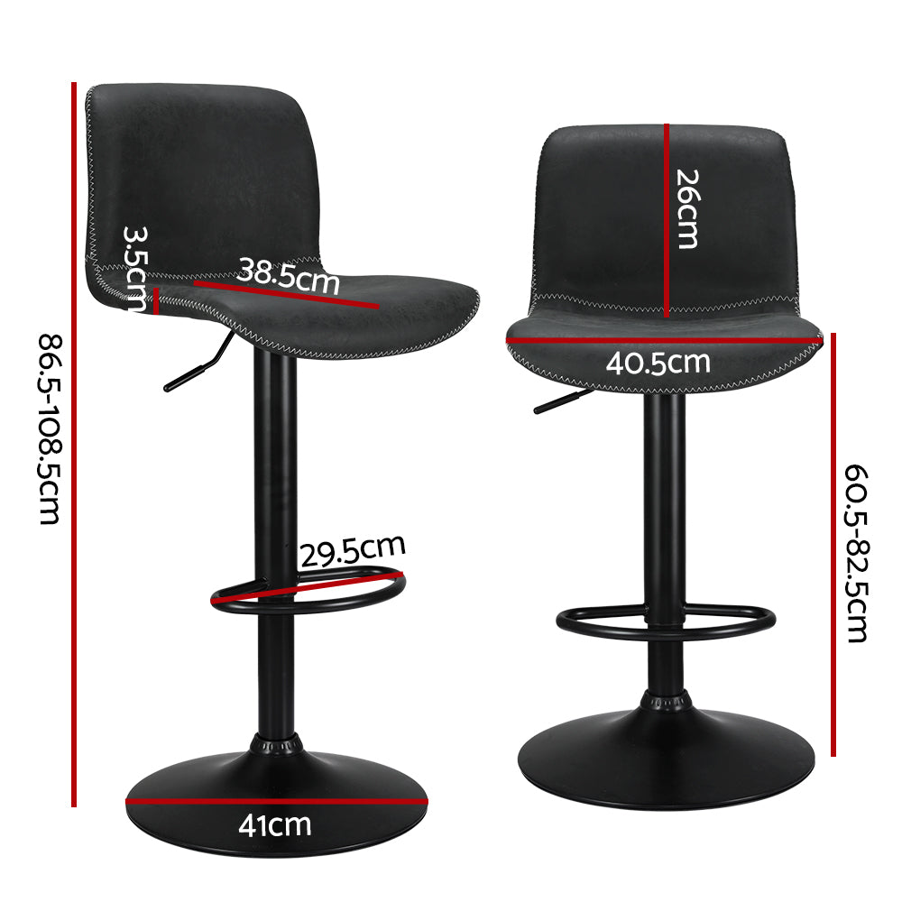 Set of 2 Koby Gas Lift Bar Stools Black