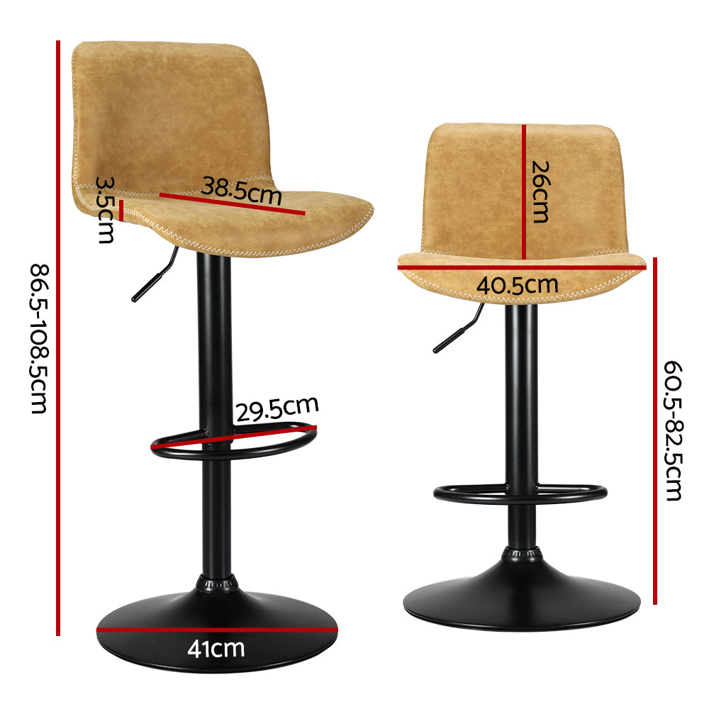 Set of 2 Koby Gas Lift Bar Stools Brown