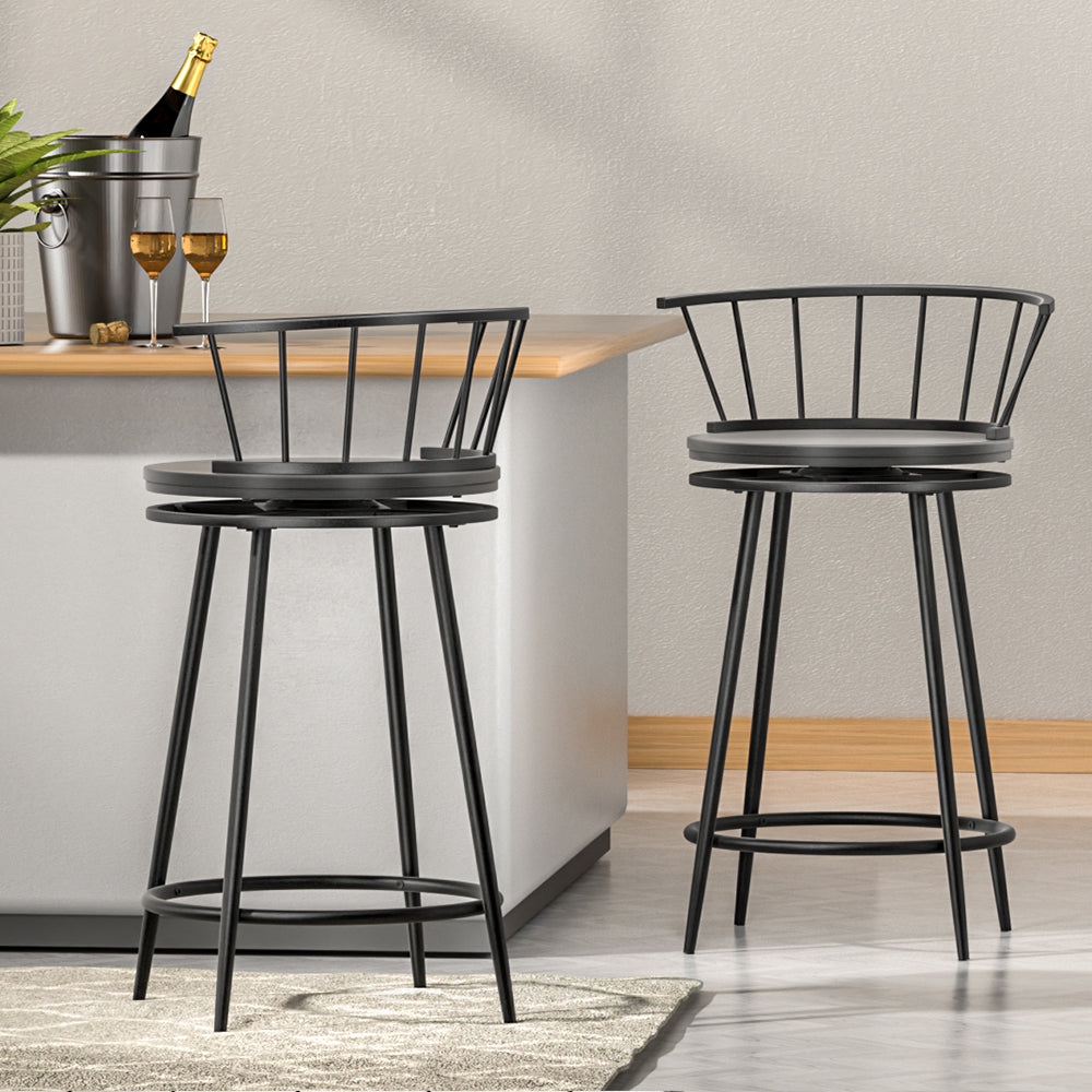 Bar Stools Kitchen Stools Wooden Dining Chair Swivel Metal Chairs x2