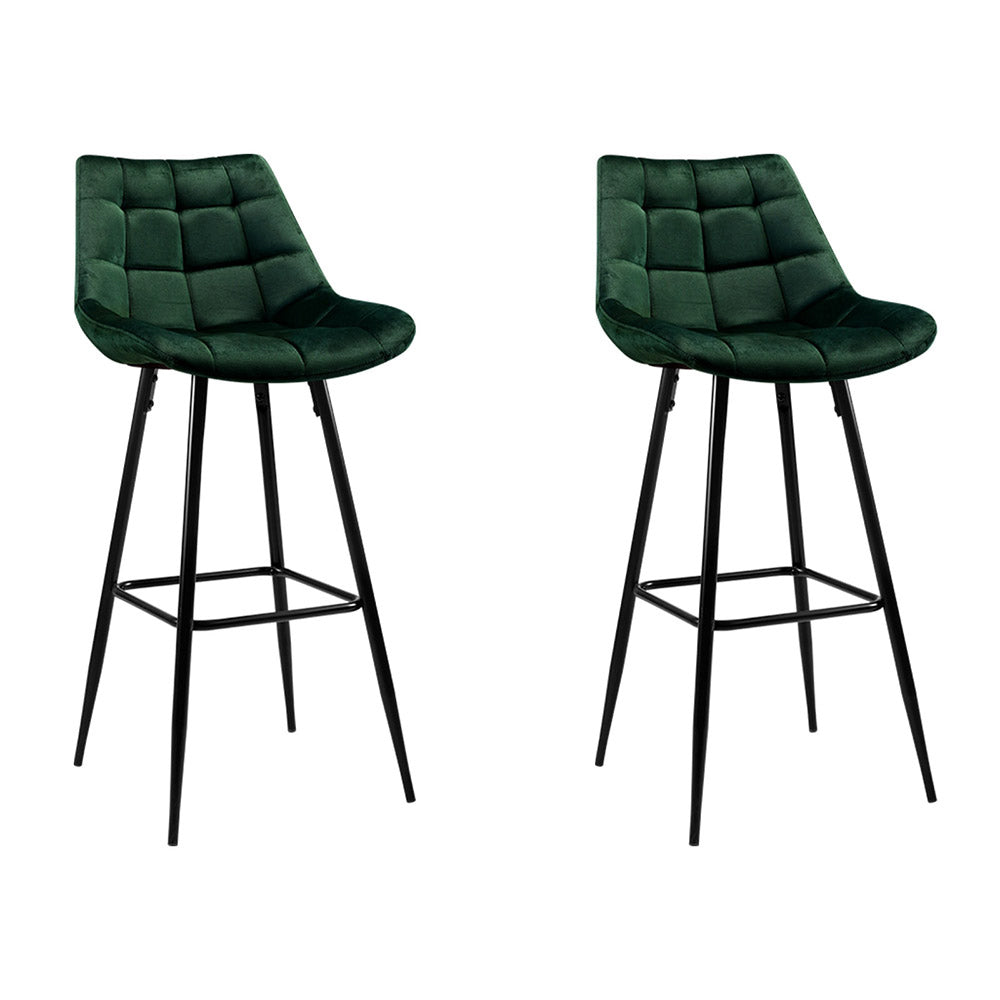 Set of 2 Velvet Bar Stools - Green