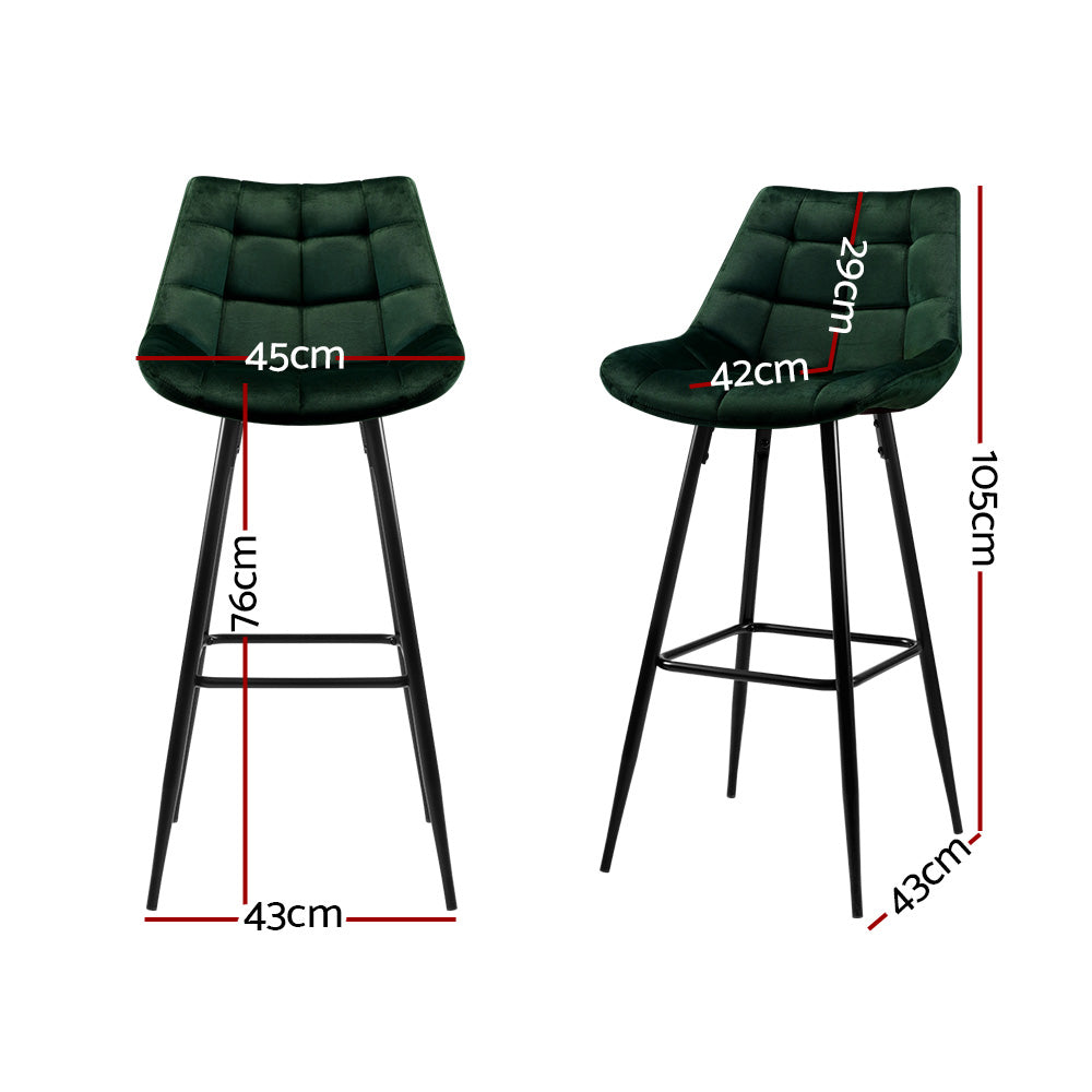 Set of 2 Velvet Bar Stools - Green