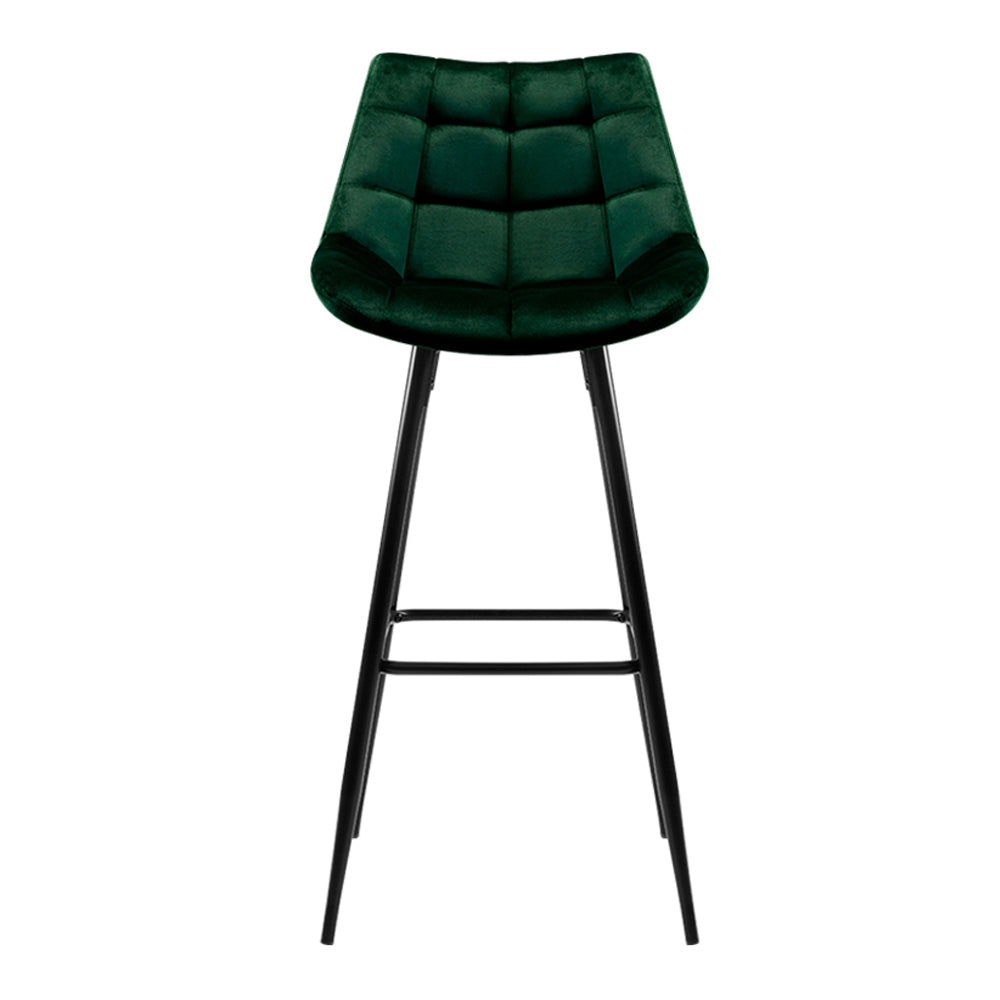 Set of 2 Velvet Bar Stools - Green