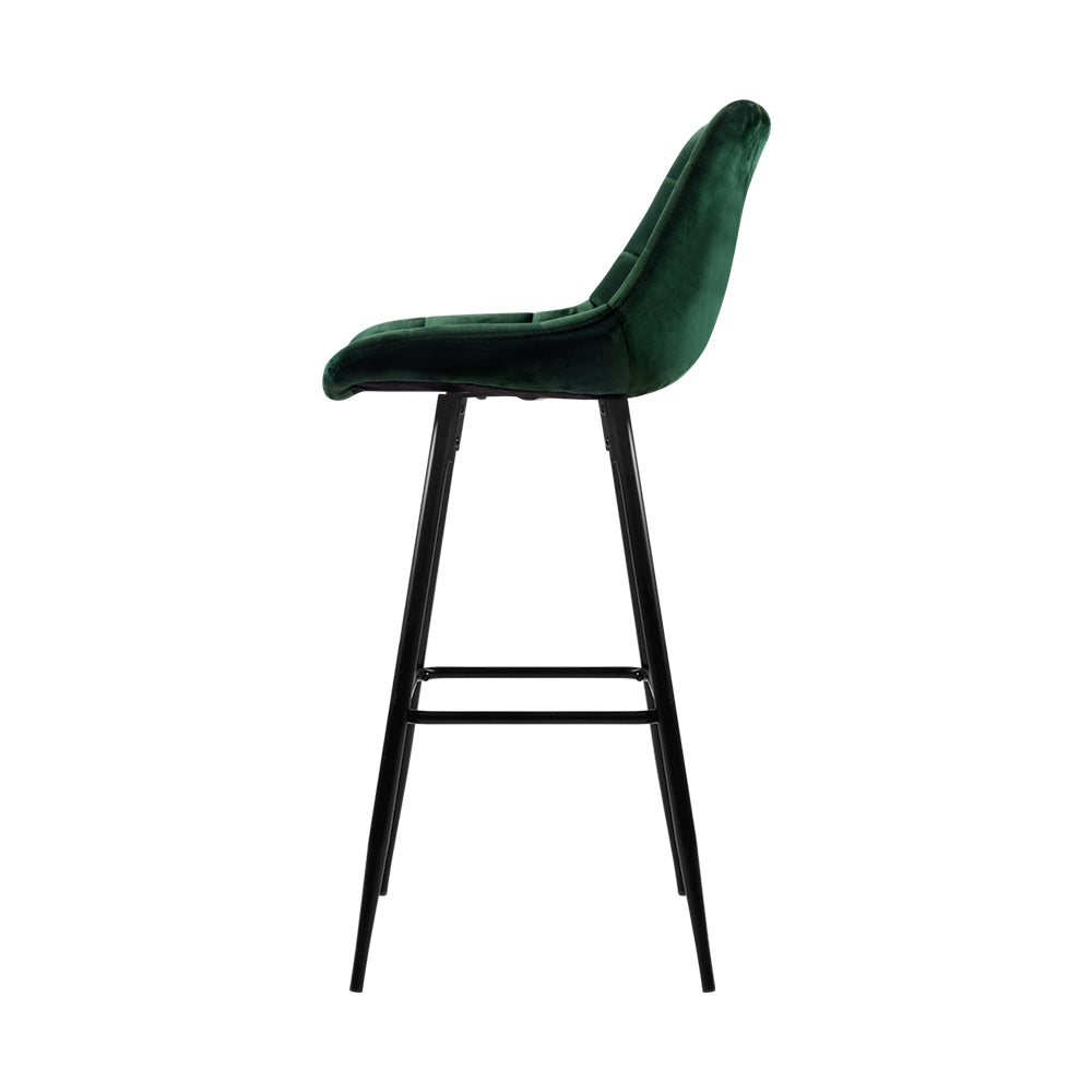 Set of 2 Velvet Bar Stools - Green