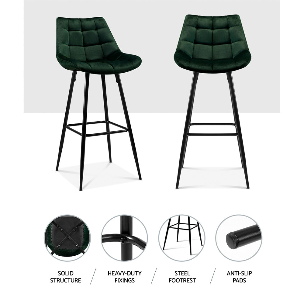 Set of 2 Velvet Bar Stools - Green