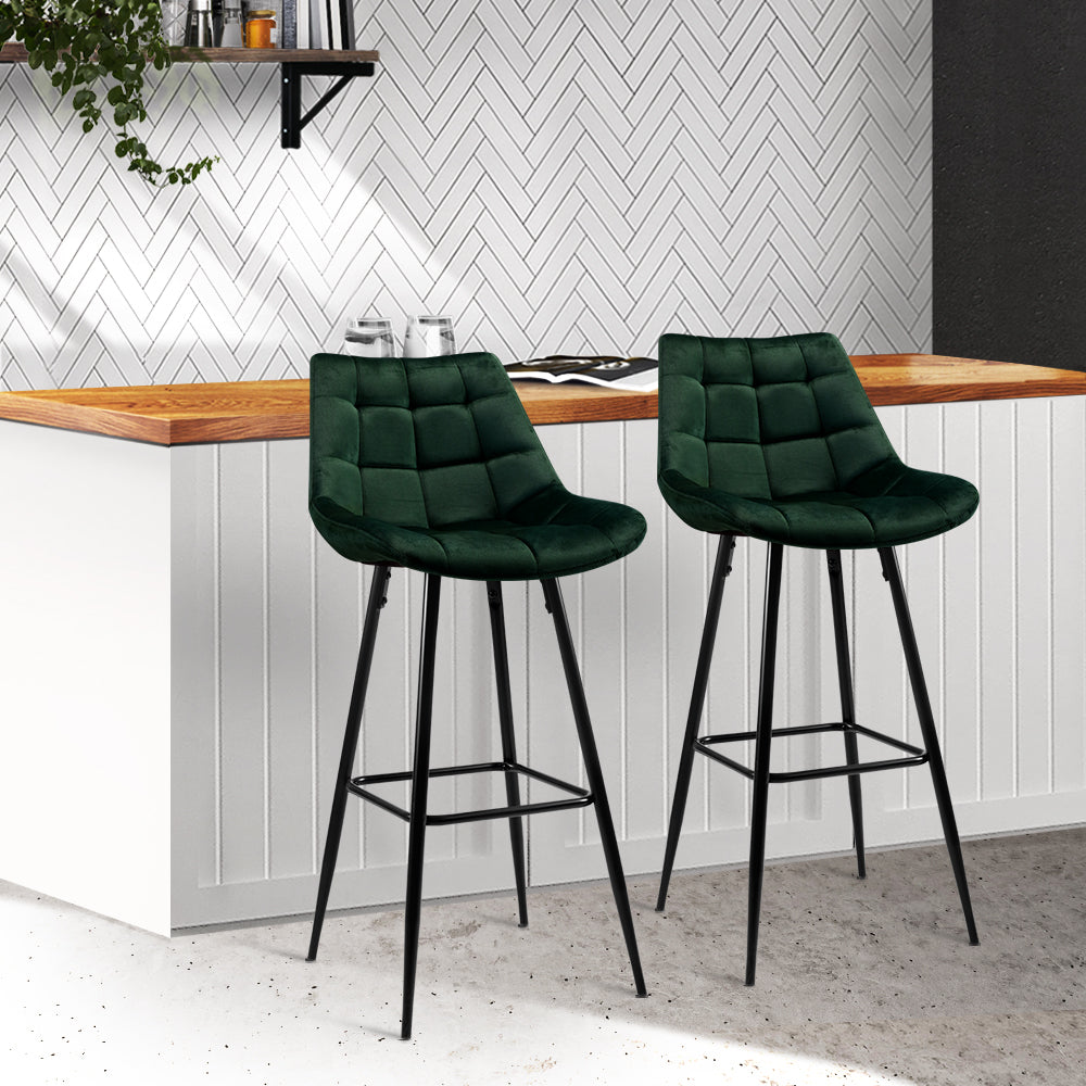 Set of 2 Velvet Bar Stools - Green