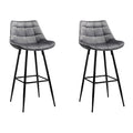 Set of 2 Velvet Bar Stools - Grey