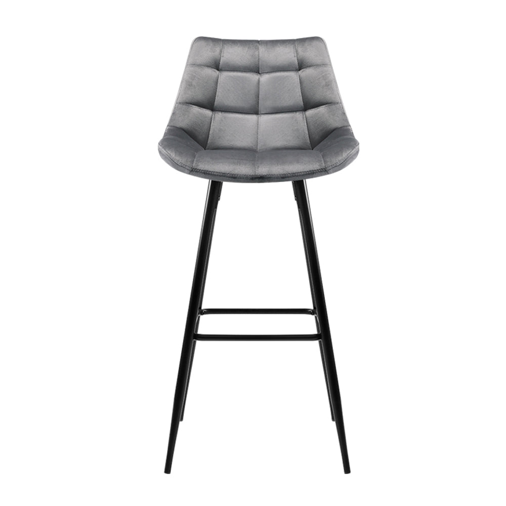 Set of 2 Velvet Bar Stools - Grey