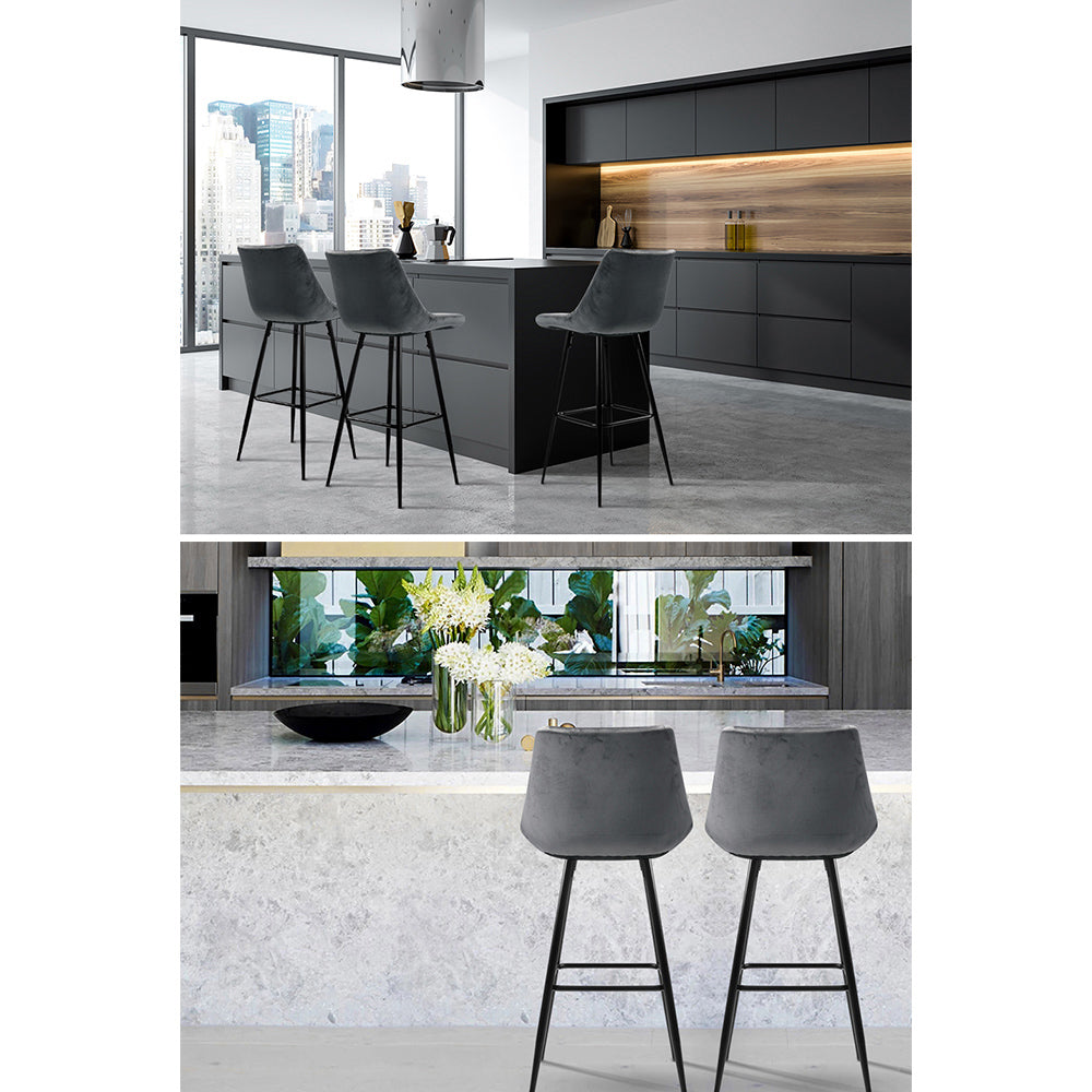 Set of 2 Velvet Bar Stools - Grey