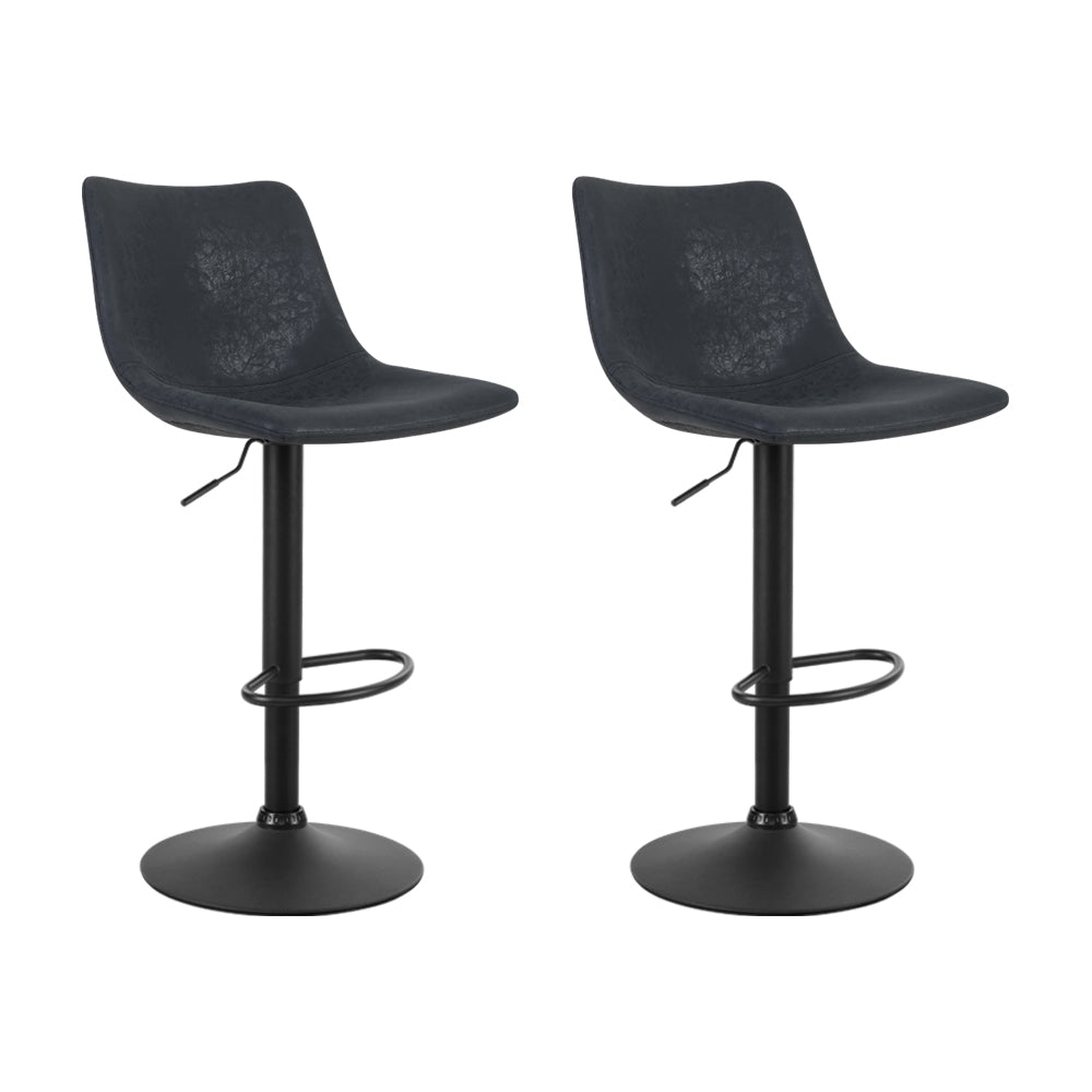 Set of 2 Bar Stools Gas Lift- Black