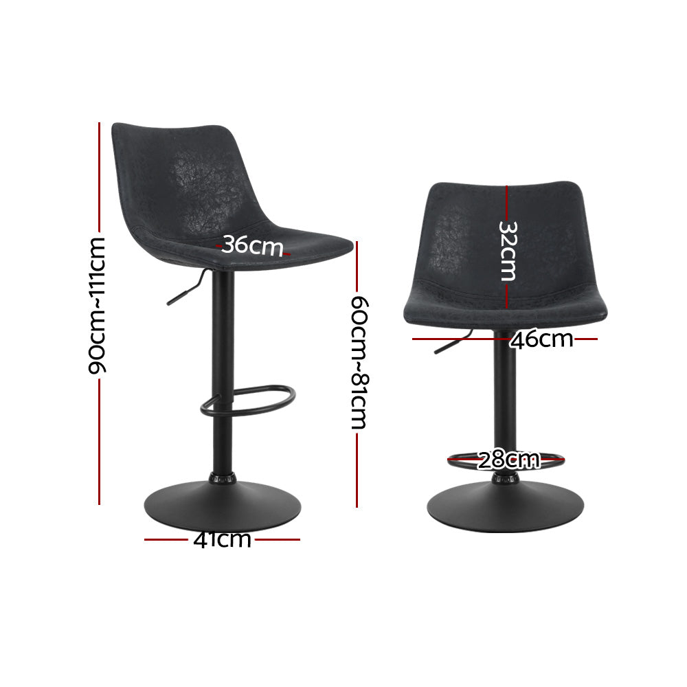 Set of 2 Bar Stools Gas Lift- Black