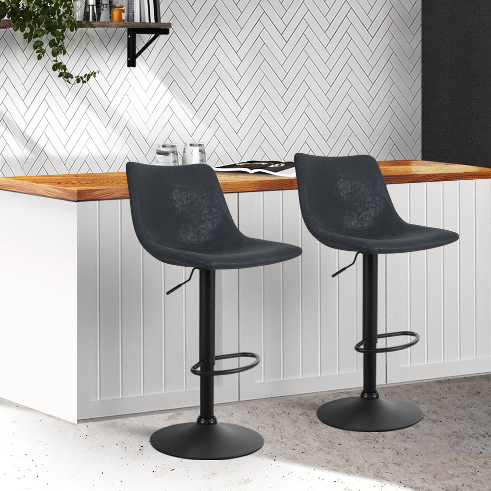 Set of 2 Bar Stools Gas Lift- Black