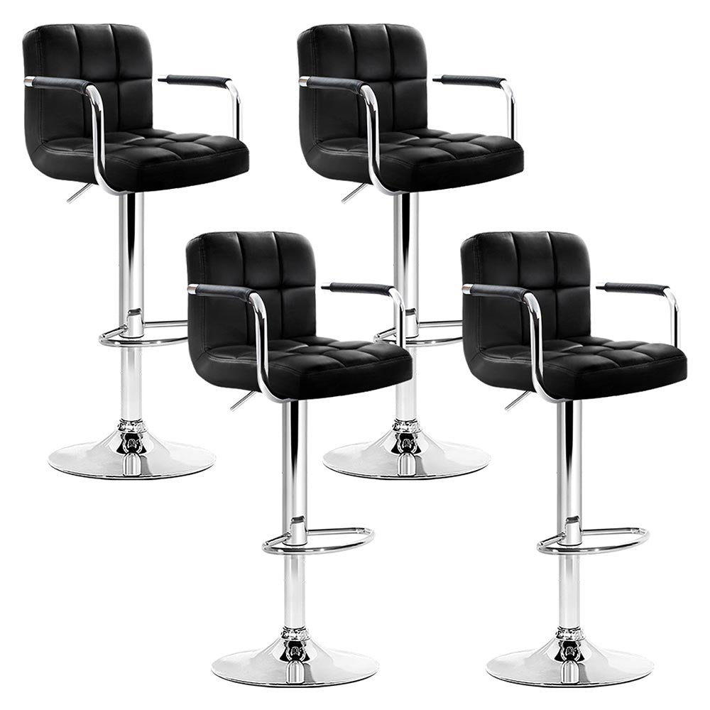 Set of 4 Bar Stools Gas lift Swivel Armrests - Steel and Black