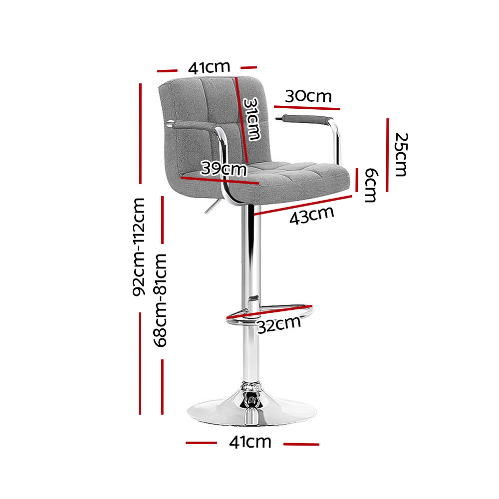 Set of 2 Bar Stools Gas lift Swivel - Steel and Grey