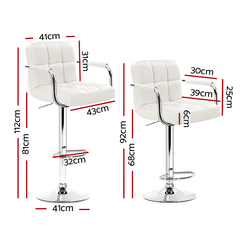 Set of 2 Bar Stools Gas lift Swivel - Steel and White