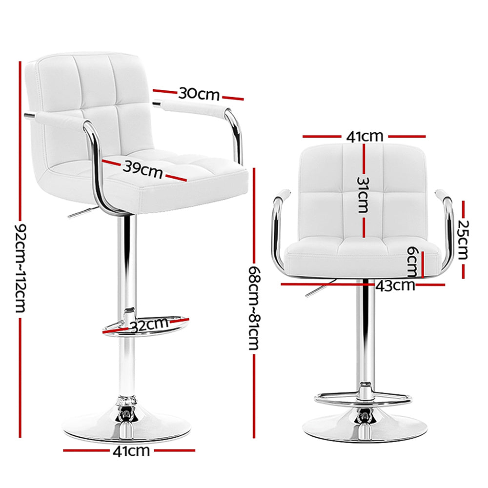 Set of 4 Bar Stools Gas lift Swivel - Steel and White