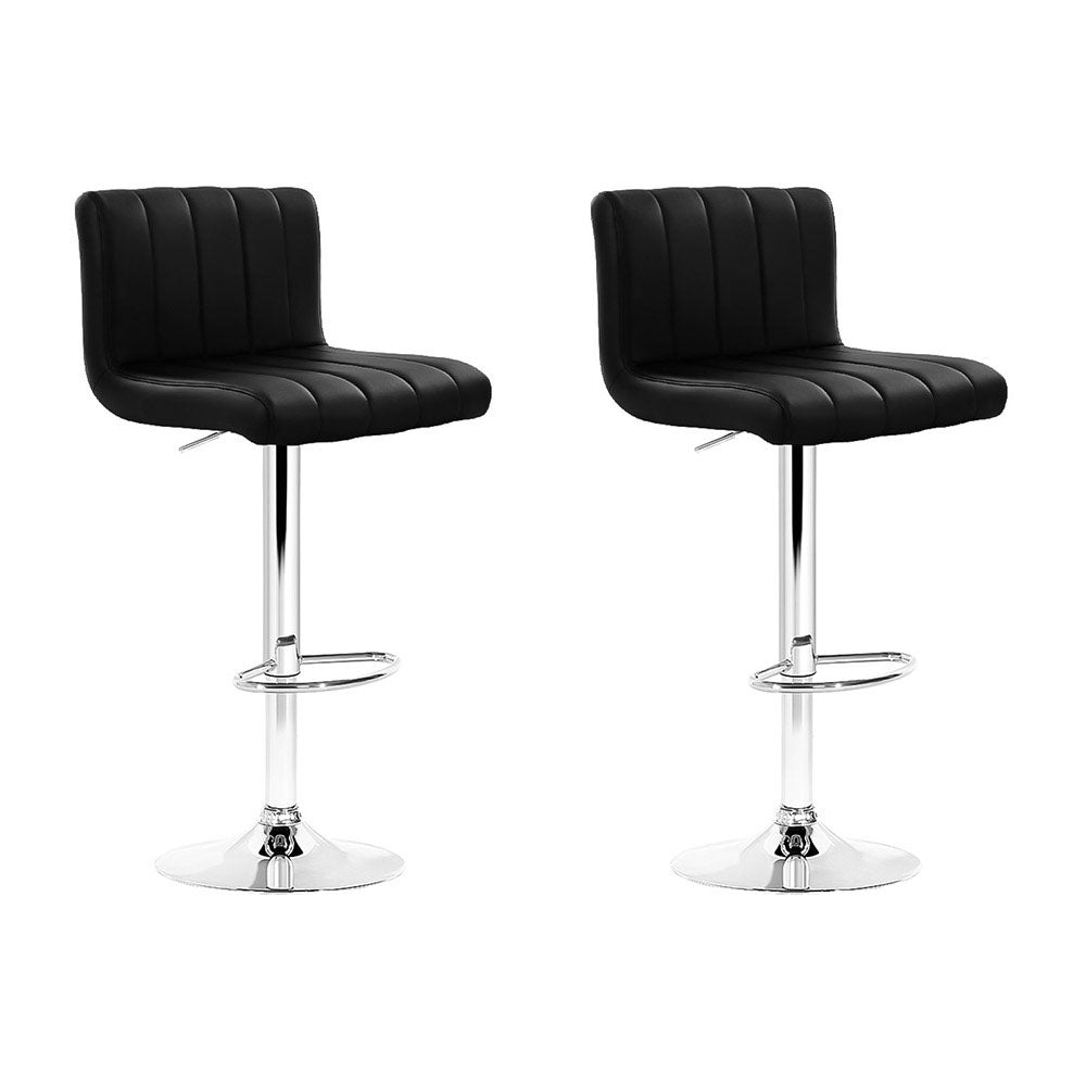 Set of 2 Line Style PU Leather Bar Stools - Black