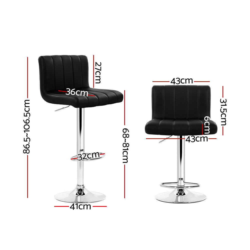 Set of 2 Line Style PU Leather Bar Stools - Black