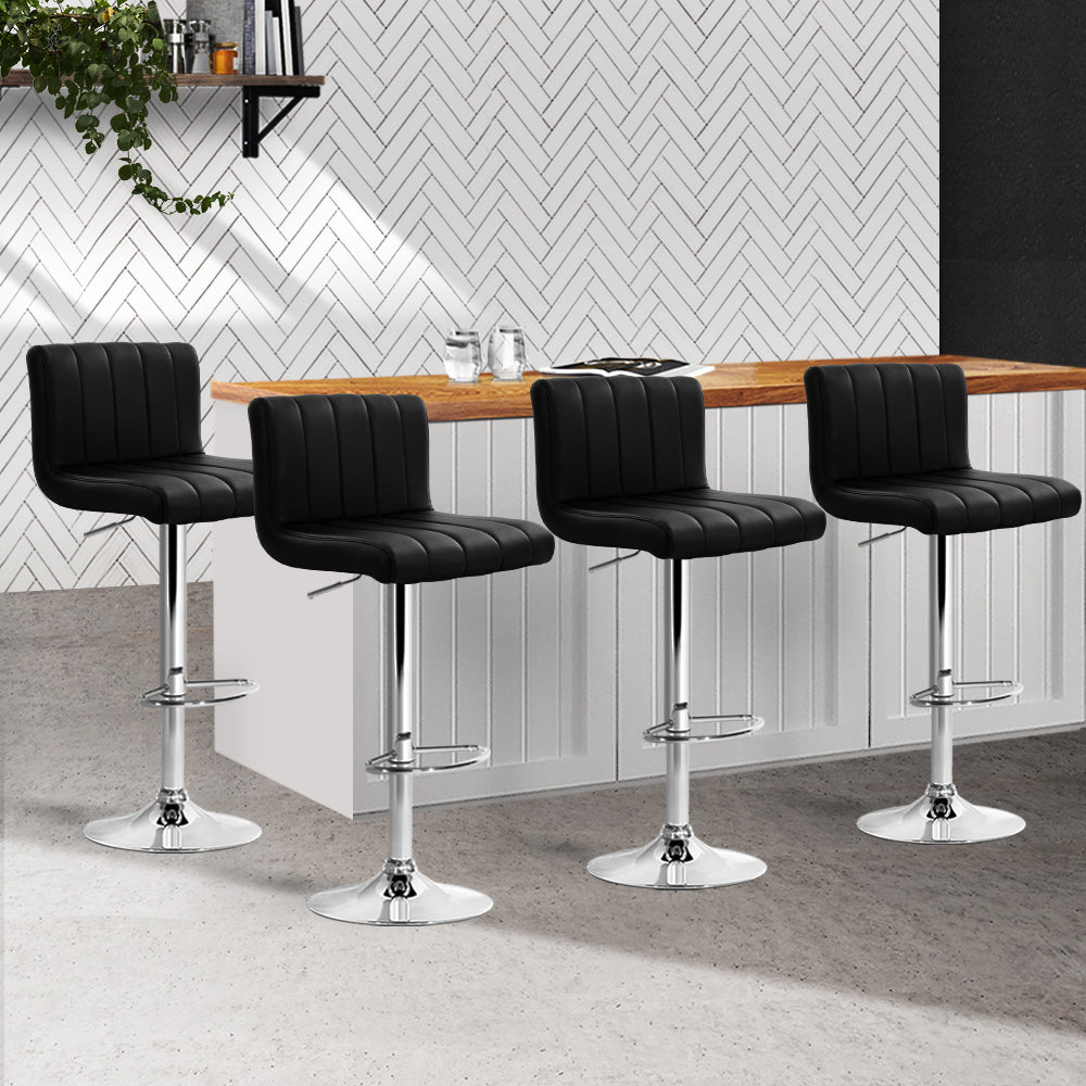 Set of 4 Line Style PU Leather Bar Stools - Black