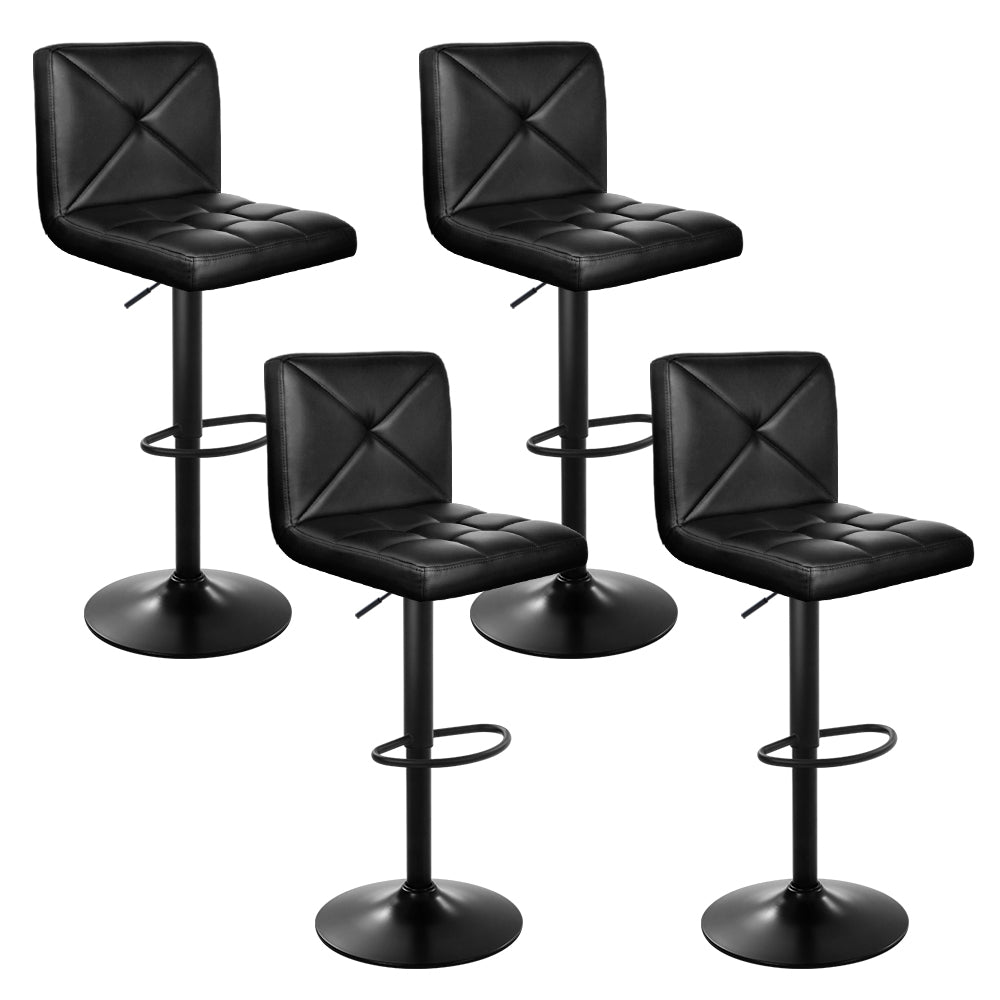 Set of 4 Bar Stools PU Leather Criss Cross Style - Black