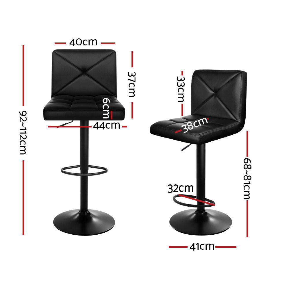 Set of 4 Bar Stools PU Leather Criss Cross Style - Black