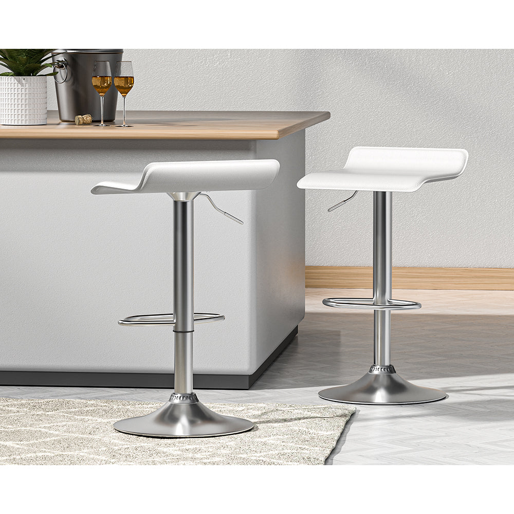 Bar Stools Kitchen Stool Chairs Dining Gas Lift PU Leather White x2