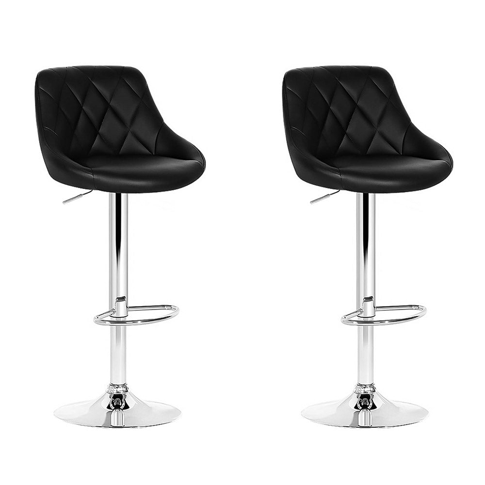 Set of 2 Bar Stools PU Leather Diamond Style - Black