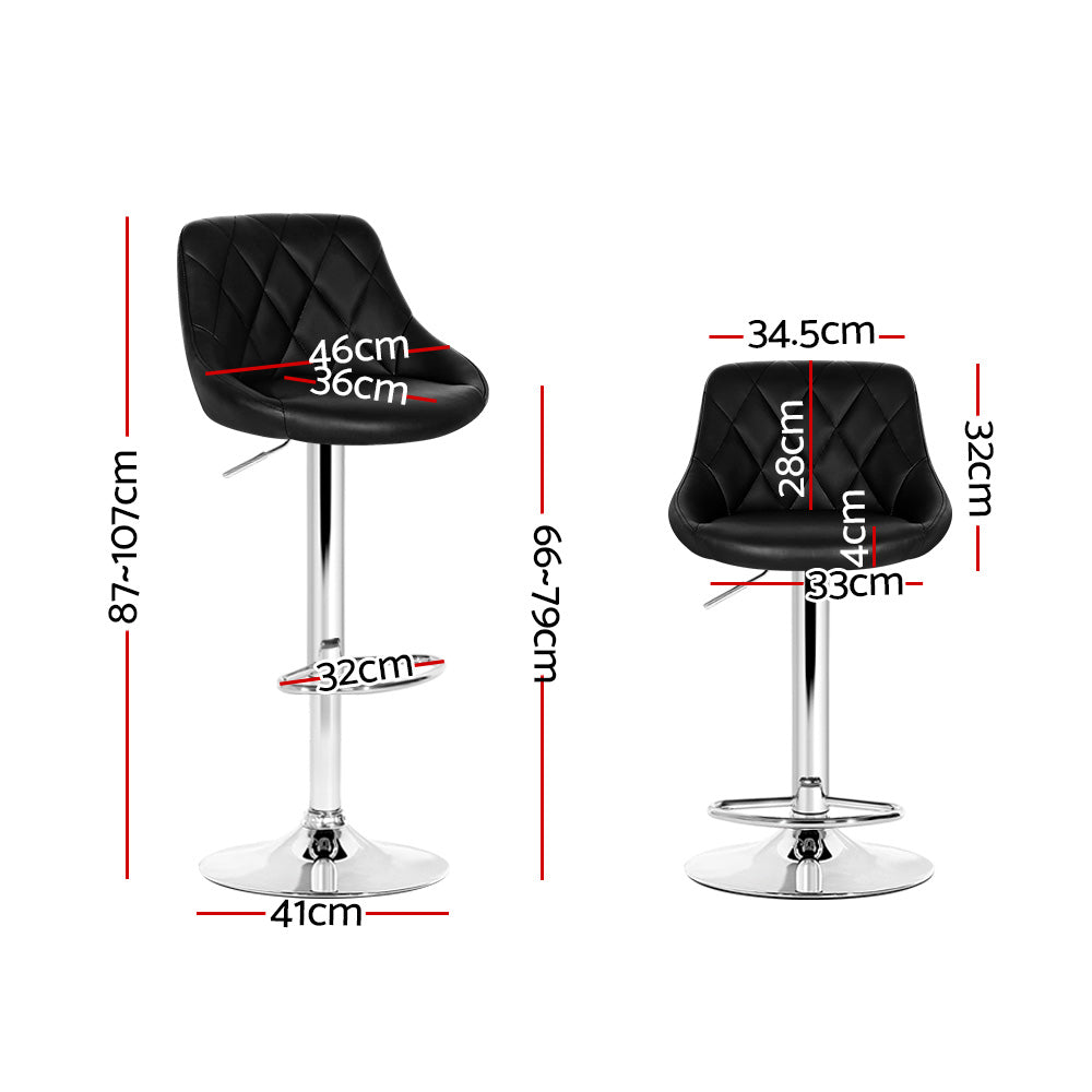 Set of 2 Bar Stools PU Leather Diamond Style - Black