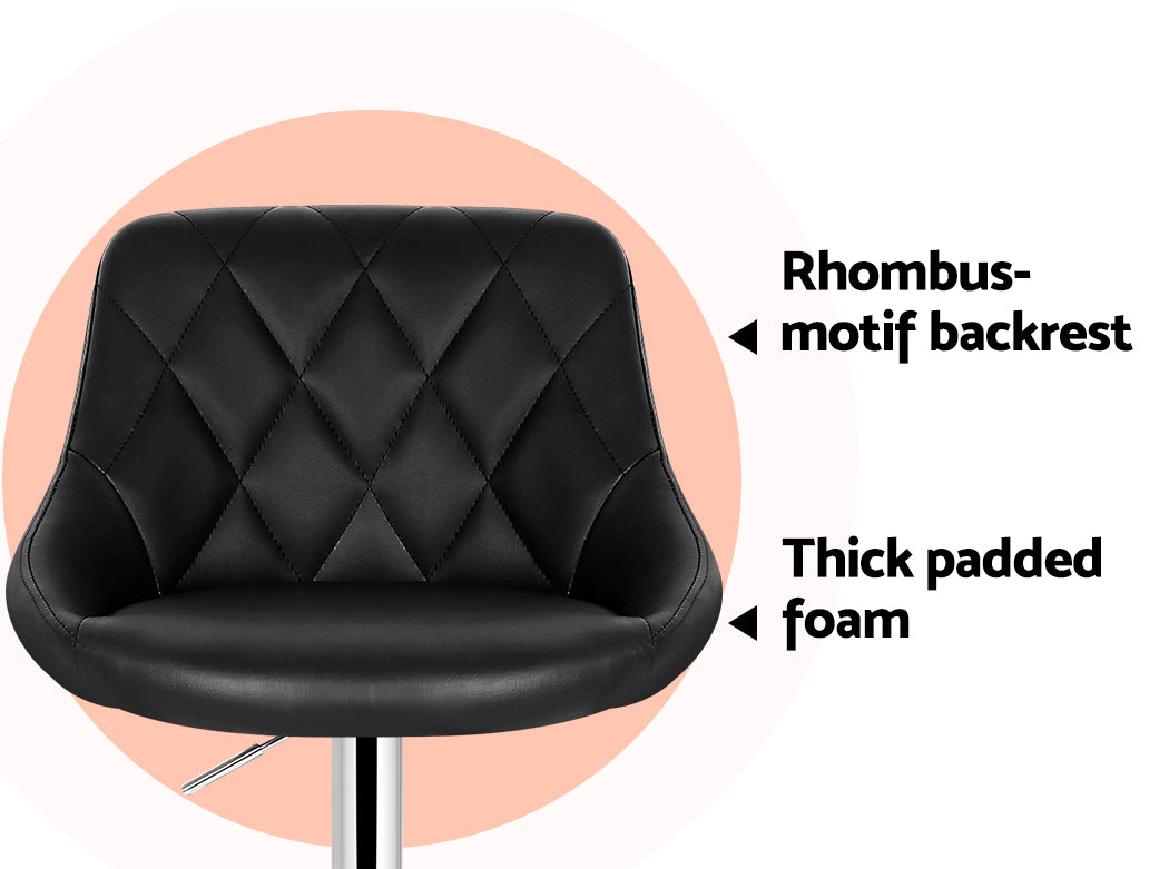 Set of 2 Bar Stools PU Leather Diamond Style - Black