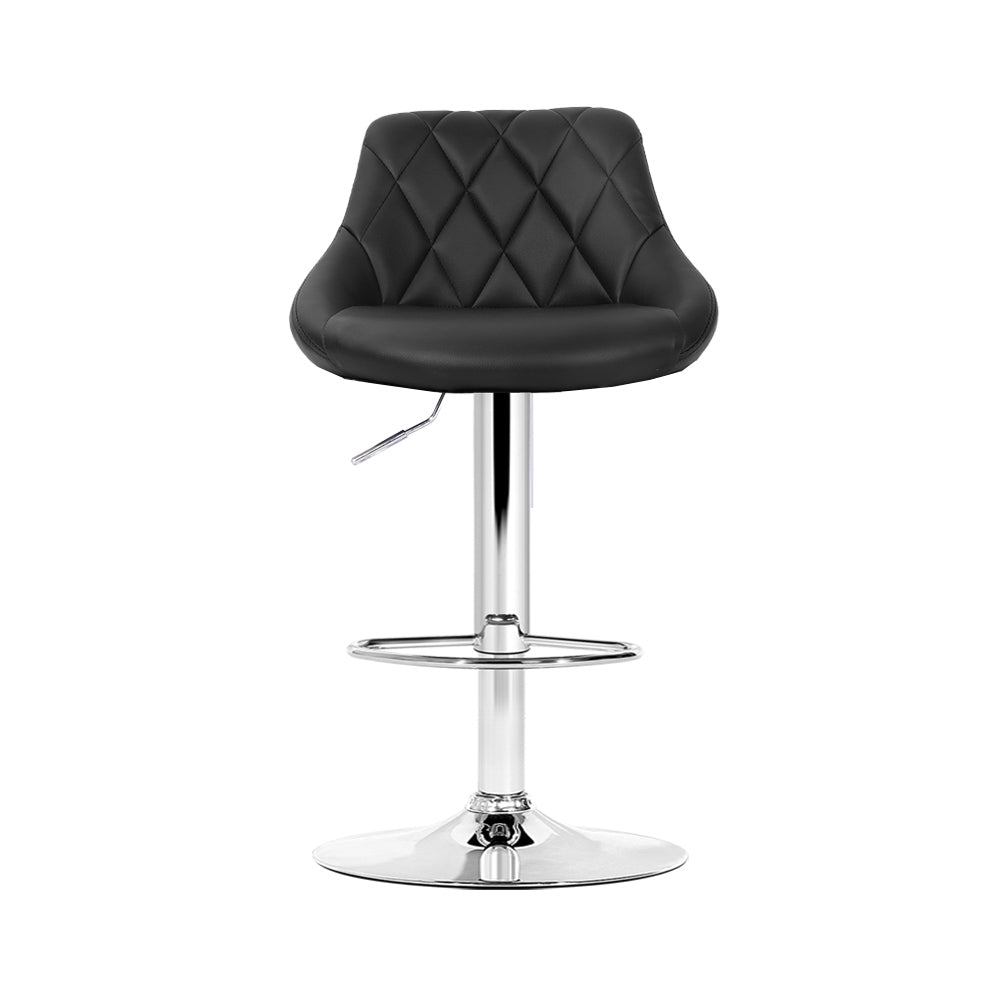 Set of 4 Bar Stools PU Leather Diamond Style - Black