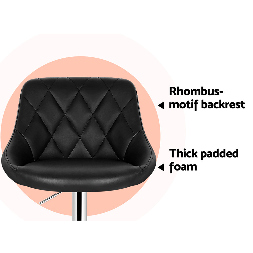 Set of 4 Bar Stools PU Leather Diamond Style - Black