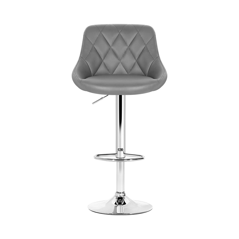 Set of 2 Bar Stools PU Leather Diamond Style - Grey