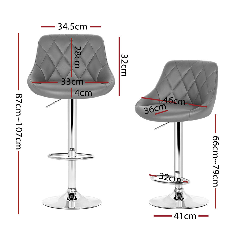 Set of 4 Bar Stools PU Leather Diamond Style - Grey